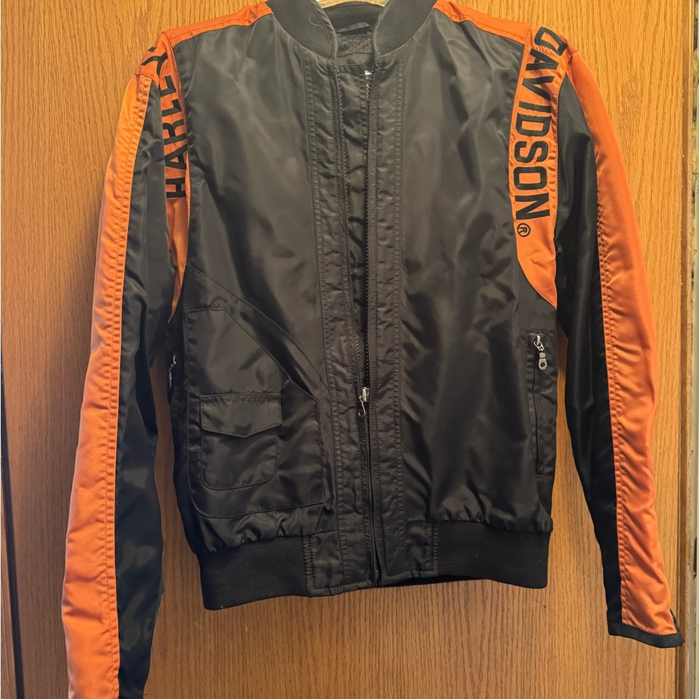 Harley-Davidson Men's Black and Orange Varsity Jacket